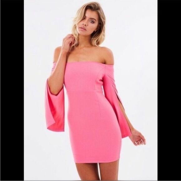 Bardot Dress Women's 10/Large Ava Hot Pink BarbieCore Statement Sleeves Mini - Picture 2 of 16